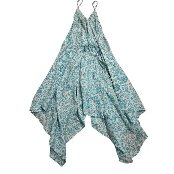 World Market Hand Block Blue Printed Jumpsuit S/M Boho Wide Leg Romper Oversize - Picture 3 of 9